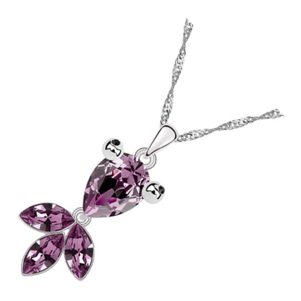 18K White Gold Coated Lovely Fish Necklace Amethyst Purple Teardrop Crystals