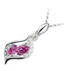Sterling Silver Coated Oval Stone Necklace Covered by Leaf with Crystals - Purple
