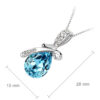 Sterling Silver Coated Drop Shaped Stone Necklace with Bow Covered by Crystals - Aquamarine Blue