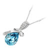 Sterling Silver Coated Drop Shaped Stone Necklace with Bow Covered by Crystals