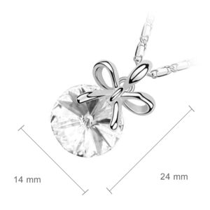 18K White Gold Coated Pendant Necklace with Round Stone and Bowknot Above It - White