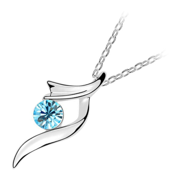 Sterling Silver Coated Round Stone Necklace Inline - Aquamarine Blue