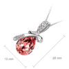 Sterling Silver Coated Drop Shaped Stone Necklace with Bow Covered by Crystals - Orange Red