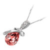 Sterling Silver Coated Drop Shaped Stone Necklace with Bow Covered by Crystals - Orange Red