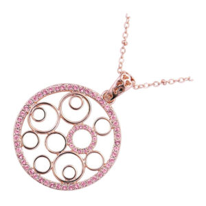 18K Rose Gold Coated Round Pendant Necklace Embellished with Crystal Elements - Pink