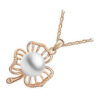 Precious Metal Coated Three Leaf Clover Pendant Necklace Brilliant White Faux Freshwater Pearl