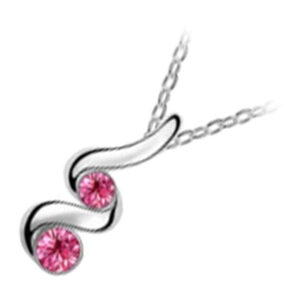 Sterling Silver Coated Spiral Pendant Necklace with 2 Round Stones Inline - Pink