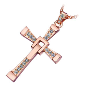Pendant Necklace Men's Cross with Rhinestone Crystals - 18ct Rose Gold
