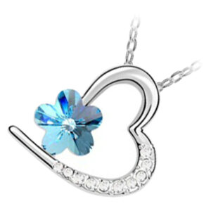 18K White Gold Coated Star Love Heart Necklace with Crystal Studs - Blue