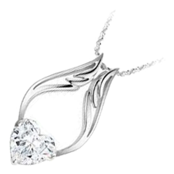 18K White Gold Coated Angel Wings Necklace Love Heart Crystal - White