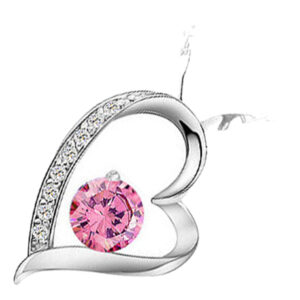 18K White Gold Coated Love Heart Necklace Large Round Crystal - Pink