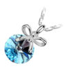 18K White Gold Coated Pendant Necklace with Round Stone and Bowknot Above It - Blue
