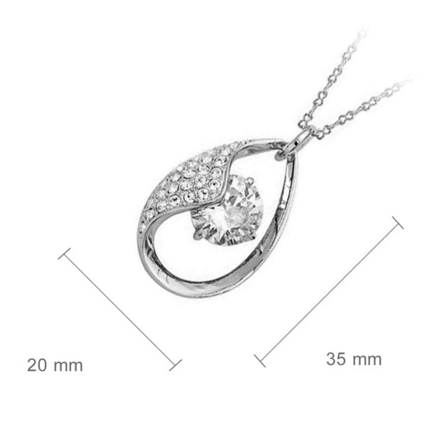 Sterling Silver Coated Teardrop Pendant Necklace 4 Prong Set Round CZ Diamond with Crystal Elements