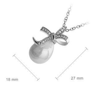 Precious Metal Coated Bowknot Necklace with White Faux Freshwater Pearl - Sterling Silver