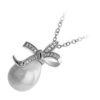 Precious Metal Coated Bowknot Necklace with White Faux Freshwater Pearl - Sterling Silver