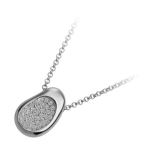 Pendant Necklace with Sparkling White Crystals - Sterling Silver