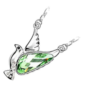18K White Gold Coated Peace Dove Necklace Teardrop Crystal - Green