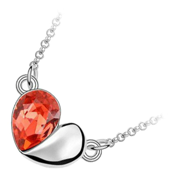 Sterling Silver Coated Heart Shaped Pendant Necklace with Drop Stone