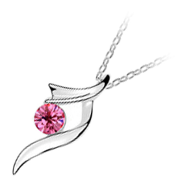 Sterling Silver Coated Round Stone Necklace Inline - Rose