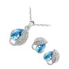 Sterling Silver Coated Set Earrings and Pendant Necklace with Water Drop Stone Covered by Leaf with White Crystals