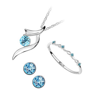 Sterling Silver Coated Bracelet Earrings and Pendant Necklace Set Sea Blue Round Stone Inline