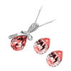 Sterling Silver Coated Earrings and Pendant Necklace Set Drop Stone with Crystal-Adorned Bow - Orange Red