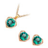 18K Yellow Gold Coated Earrings and Pendant Necklace Set Round Peacock Stones in Heart