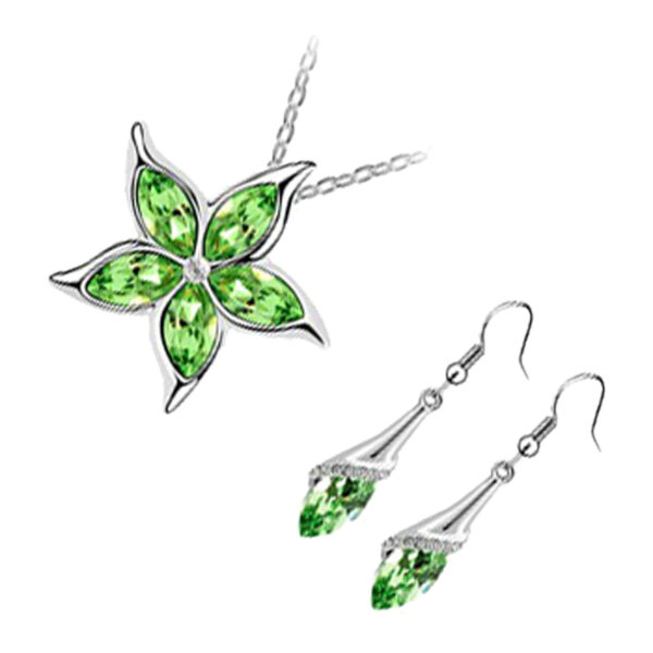Sterling Silver Coated Set Earrings and Pendant Necklace with Star Featuring 5 Stones Inline