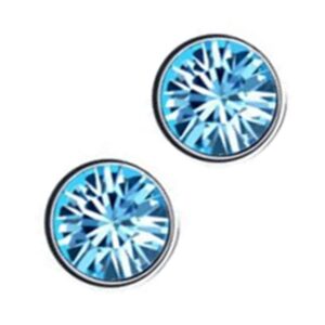 Earrings 925 Sterling Silver Coated with Round Crystal - Aquamarine Sea Blue