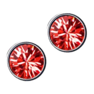 Earrings 925 Sterling Silver Coated with Round Crystal - Garnet Orange Red