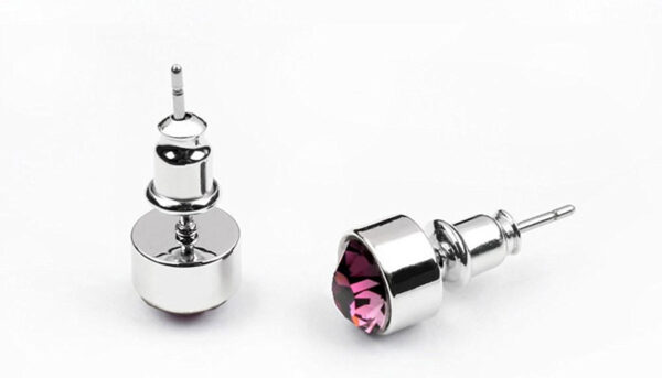 Earrings 925 Sterling Silver Coated with Round Crystal - Amethyst Purple