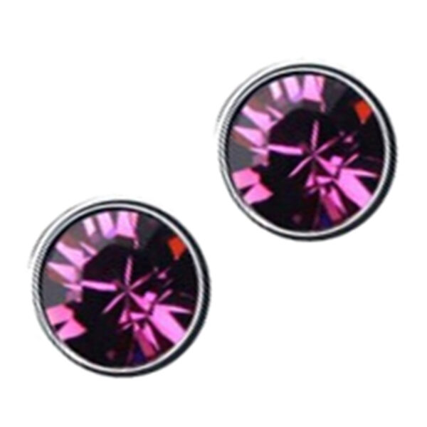 Earrings 925 Sterling Silver Coated with Round Crystal - Amethyst Purple