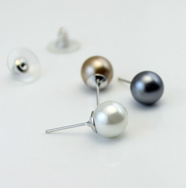 Earrings 925 Sterling Silver Coated Round Pearl - Bronze