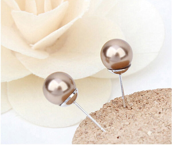 Earrings 925 Sterling Silver Coated Round Pearl - Bronze