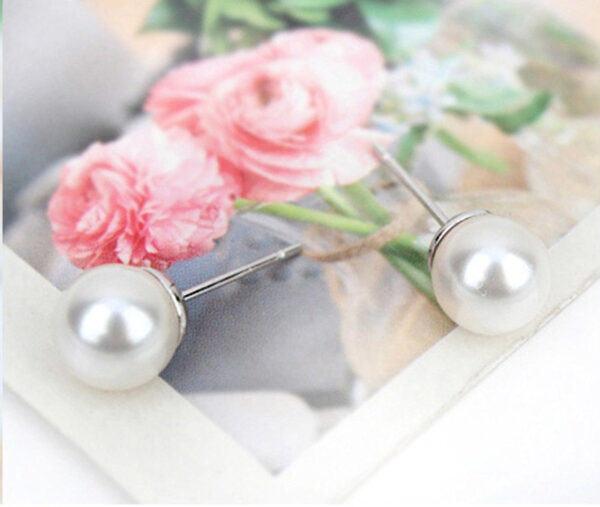 Earrings 925 Sterling Silver Coated Round Pearl - White