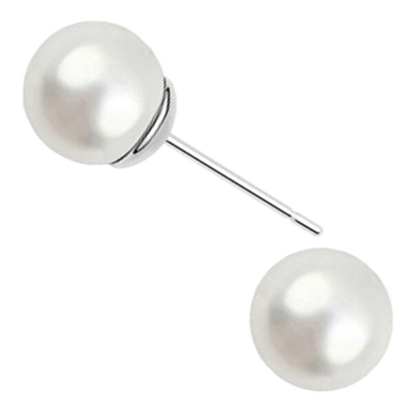 Earrings 925 Sterling Silver Coated Round Pearl