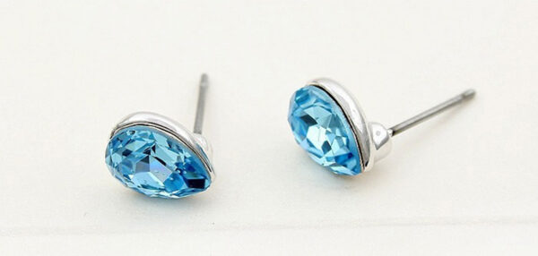 925 Sterling Silver Coated Water Drop Shaped Crystal Earrings - Aquamarine Sea Blue