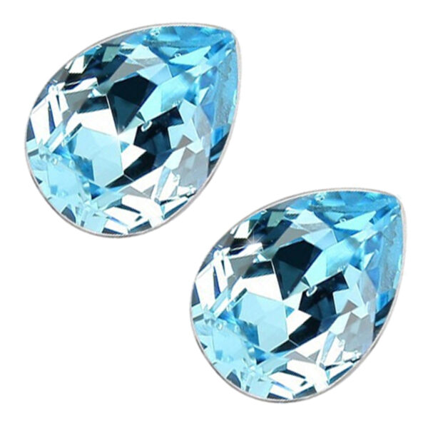 925 Sterling Silver Coated Water Drop Shaped Crystal Earrings - Aquamarine Sea Blue