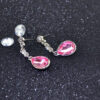 Sparkling Teardrop Drop Earrings 925 Sterling Silver Coated with Crystal on Chain Graced with White Stones - Amethyst Rose