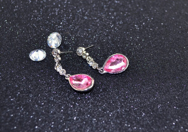Sparkling Teardrop Drop Earrings 925 Sterling Silver Coated with Crystal on Chain Graced with White Stones - Amethyst Rose