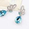 Dangle Earrings 925 Sterling Silver Coated Teardrop with Sparkling Crystal and Butterfly Adorned with White Stones - Aquamarine Sea Blue