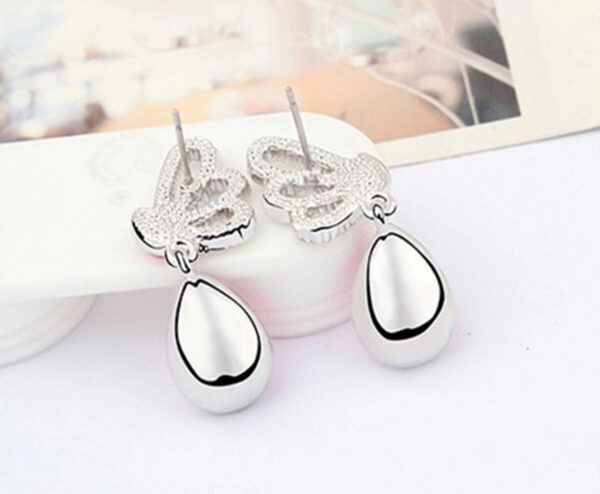 Dangle Earrings 925 Sterling Silver Coated Teardrop with Sparkling Crystal and Butterfly Adorned with White Stones - Aquamarine Sea Blue