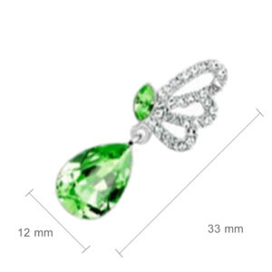 Dangle Earrings 925 Sterling Silver Coated Teardrop with Sparkling Crystal and Butterfly Adorned with White Stones - Emerald Green