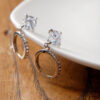 Classic Ladies Hoop Earrings 925 Sterling Silver Coated Round Sparkling Crystal Pendant on Circle with White Stones - Diamond Clear