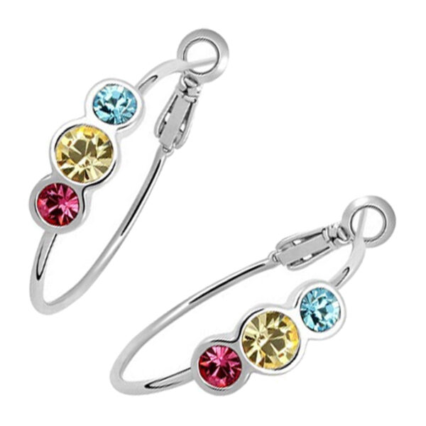 Brilliant Stones Hoop Earrings 925 Sterling Silver Coated - Multi Coloured