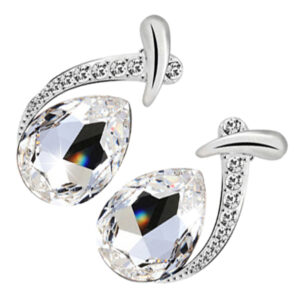 Water Drop Earrings 925 Sterling Silver Coated with Sparkling Crystal Under Band Paved with Stones - Diamond Clear