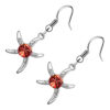 Starfish Earrings 925 Sterling Silver Coated Adorned with Stone in Central Disc and Paved with Crystals Alongside Arms - Garnet Orange Red