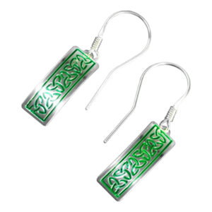 925 Sterling Silver Celtic Trinity Knot Earrings in Enamel - Green