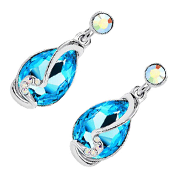 Sterling Silver Coated, 18 x 24mm Coloured Water Drop Crystal Inline Earrings UPCO Jewelry