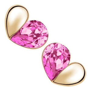 18K Rose Gold Coated Fashion Stud Earrings Love Heart with Teardrop Crystal Element - Pink